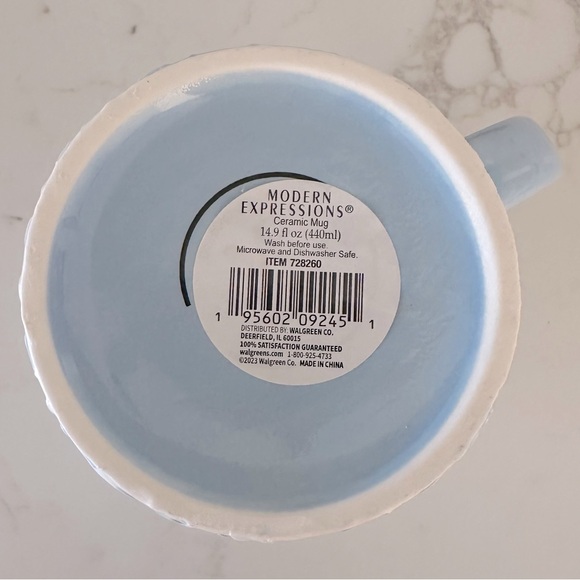 Blue & White Floral Embossed Monogram E Mug Coffee Cup - Picture 5 of 5